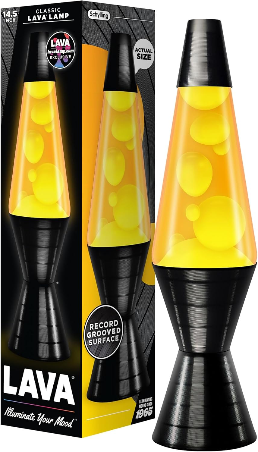 Lava? Lamp - 14.5” Vinyl Record Grooved Base - The Original Motion Light - Yellow Wax and Orange Liquid - Item #2017